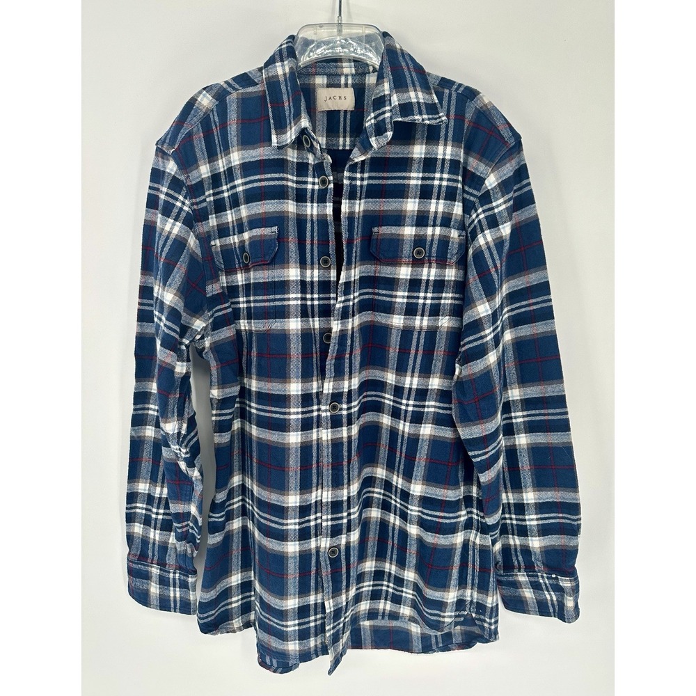 Jachs Flannel Shirt Mens Large Tall Flap Pocket Button Up Blue Plaid Long Sleeve